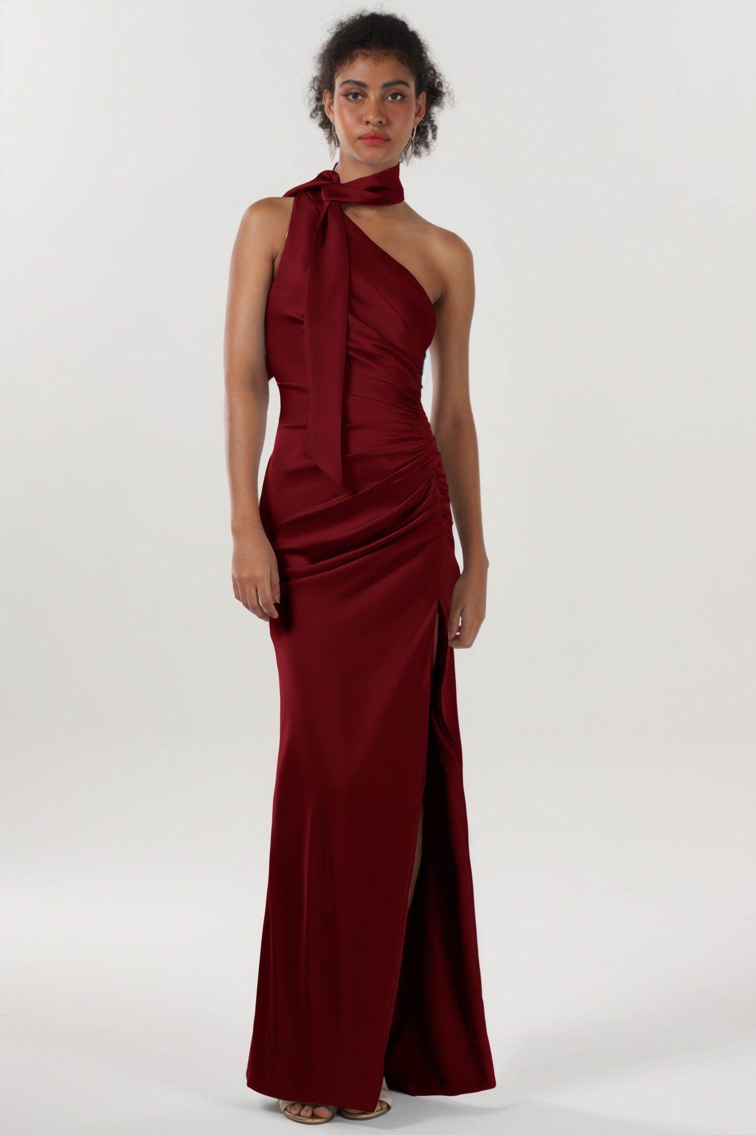 Sheath-Column Maxi Luxe Satin Bridesmaid Dress CS0604BM - COCOMELODY